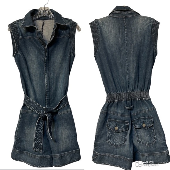 Goldsign Sleeveless Denim Romper with Belt - Picture 1 of 10